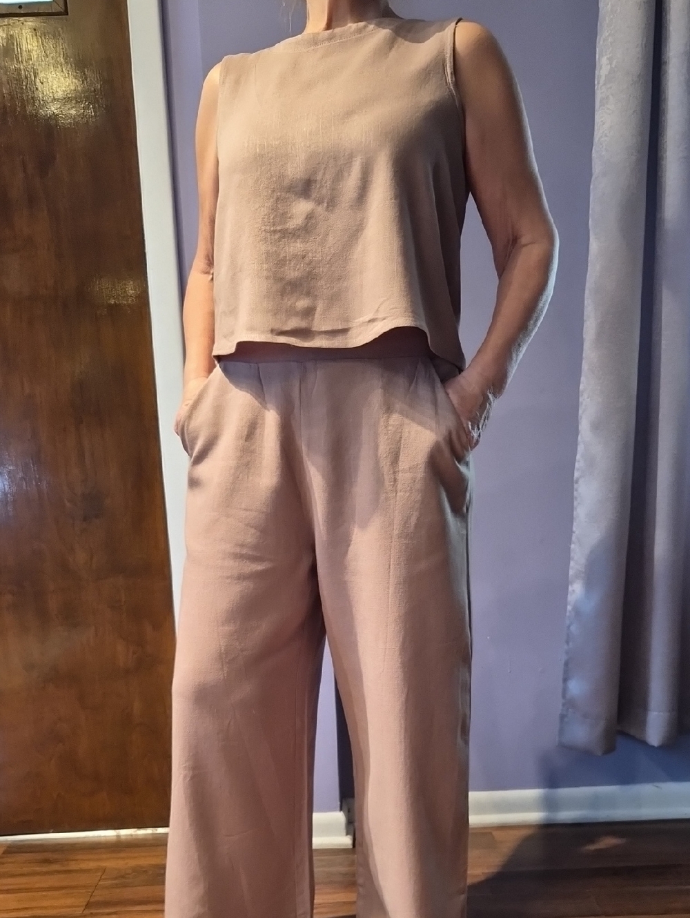 NWT Relaxed Wide-Leg LINEN BLEND Biege  set PTP 19,5, WAIST 14-16, INSEAM 24"